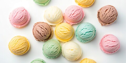 Obraz premium Colorful assortment of ice cream scoops pastel colors isolated on white background summer dessert treats sweet frozen confectionery