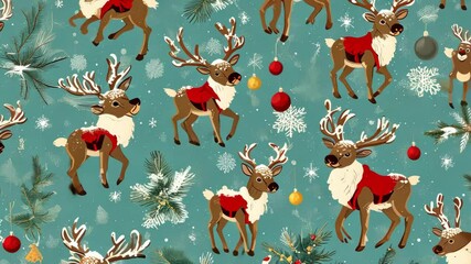 Cheerful reindeer pattern with festive decorations and winter elements - Powered by Adobe