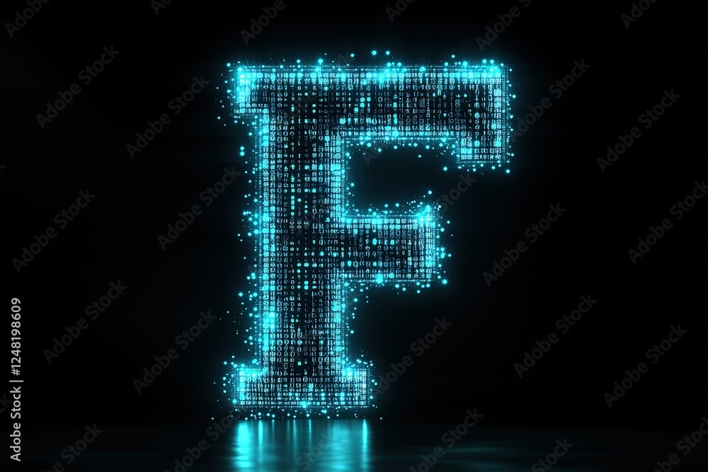 Fototapete glowing letter f formed from digital symbols showcasing technology and data in a futuristic design o