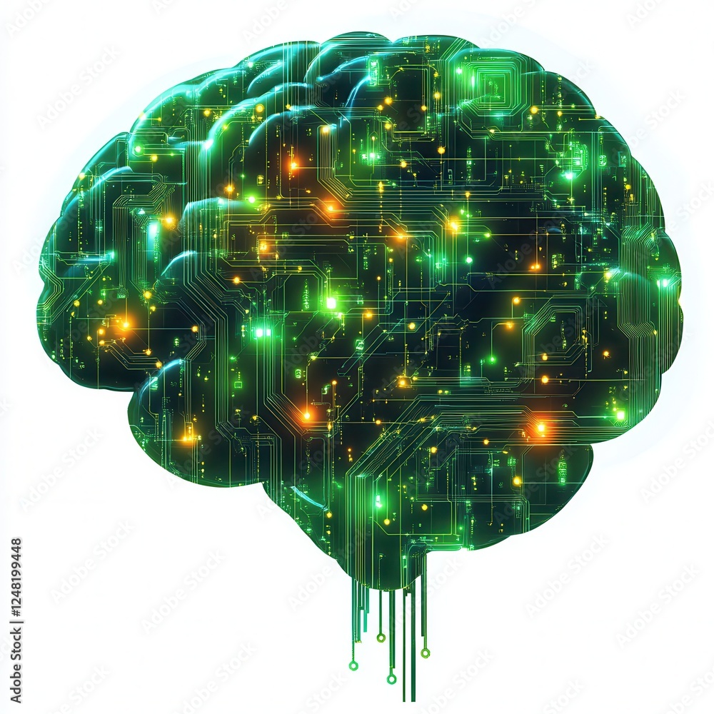 Poster exploring ai innovation brain concept art digital realm graphic design futuristic view technology