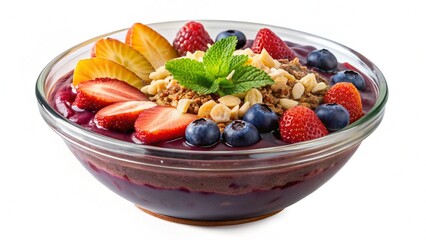 bowl of acai with topping isolated on transparent background.