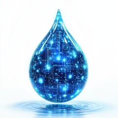 Close-up view of digital water droplet futuristic minimalist abstract design