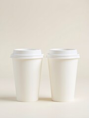 Minimalist coffee cup mockup featuring two plain white disposable cups, perfectly lit to highlight texture and form.