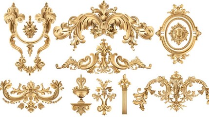 Collection Of Gold Ornate Decorative Design Elements