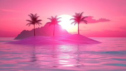 Pink Paradise Island Sunset Tropical Beach Dreamscape Scenic Vista