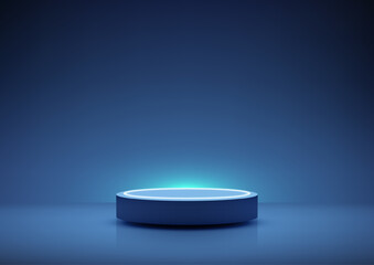 futuristic glowing blue round platform minimalist technology concept 3d mockup