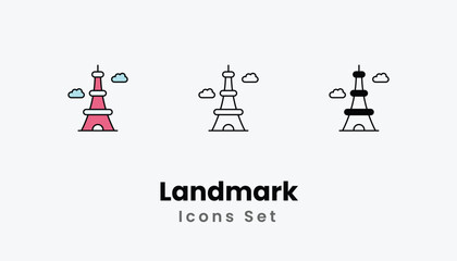 Landmark Icons thin line and glyph vector icon stock illustration