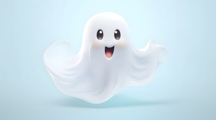 Cute and Minimalist Cartoon Ghost Character Floating on a Clean White Background  Soft Edges Whimsical and Playful Supernatural Apparition Design