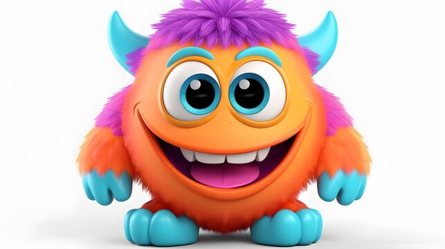 Cheerful and Whimsical Cartoon Character   A Bright Vibrant Monster with Goofy Big Eyes Looking Playfully on a Simple White Surface
