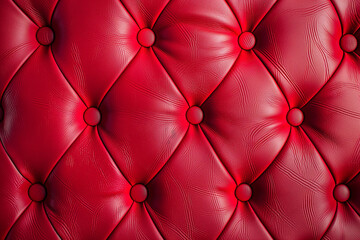 Red Leather Upholstery Texture, Close-Up Background. Generative AI