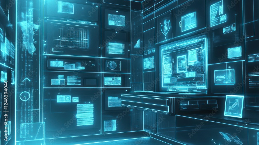 Aufkleber futuristic control room interface displaying various digital information