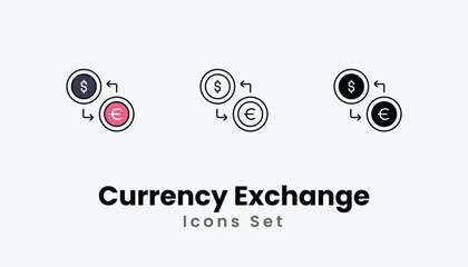 Obraz premium Currency Exchange Icons thin line and glyph vector icon stock illustration