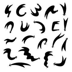 Doodle bold arrows set. Black curly arrow collection. Heavy direction symbol design for business plan or education