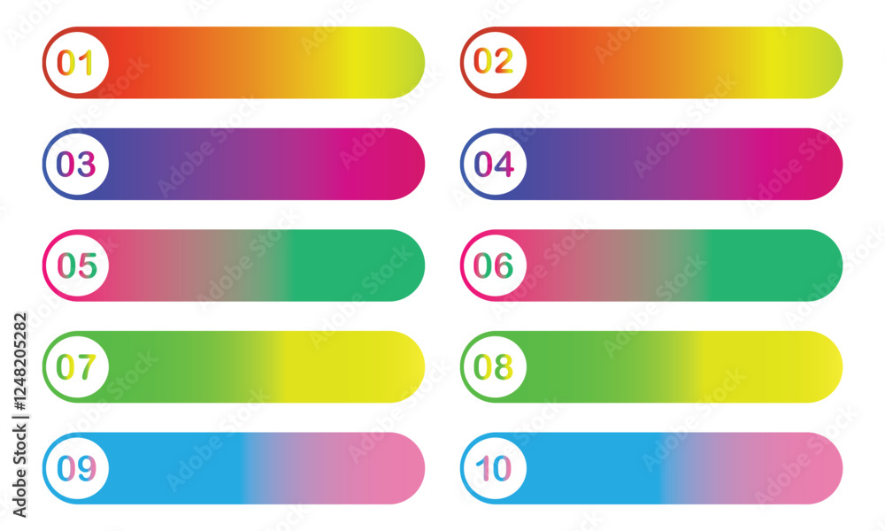 Poster modern colorful numbers button set. markers with number 1 to 10 isolated on white background. modern