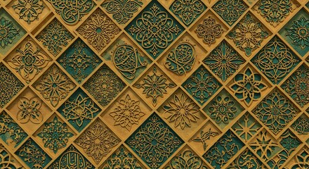 Intricate Gold and Green Islamic Pattern Design