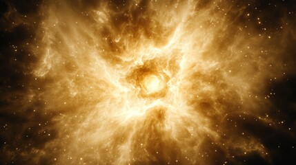 A golden nebula a celestial cloud of dust and gas in outer space creates a mesmerizing spectacle of light and energy in cosmic exploration