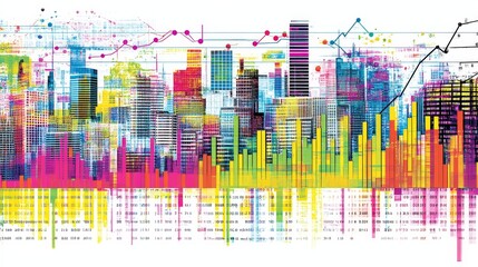 Obraz premium Vibrant Urban Skyline Abstract Colorful Cityscape Illustration