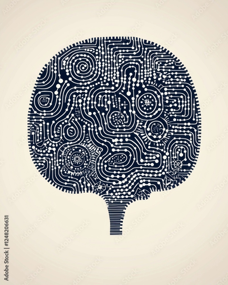 Aufkleber abstract representation of human brain with circuit patterns illustrating technology and innovation