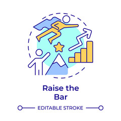 Raise the bar multi color concept icon. High standards, challenge. Success, goal. Round shape line illustration. Abstract idea. Graphic design. Easy to use in infographic, presentation