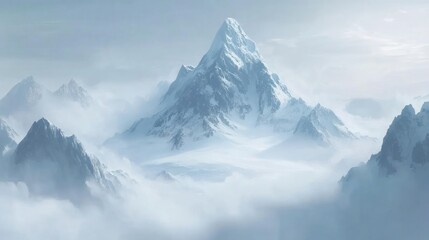 Obraz premium Mystical peaks pierce through ethereal clouds, snowy mountain fantasy