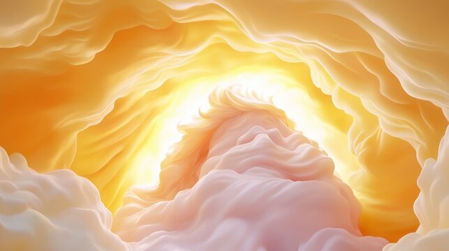 Abstract forms an organic tunnel with flowing shapes illuminated with golden light Evokes softness and the natural world