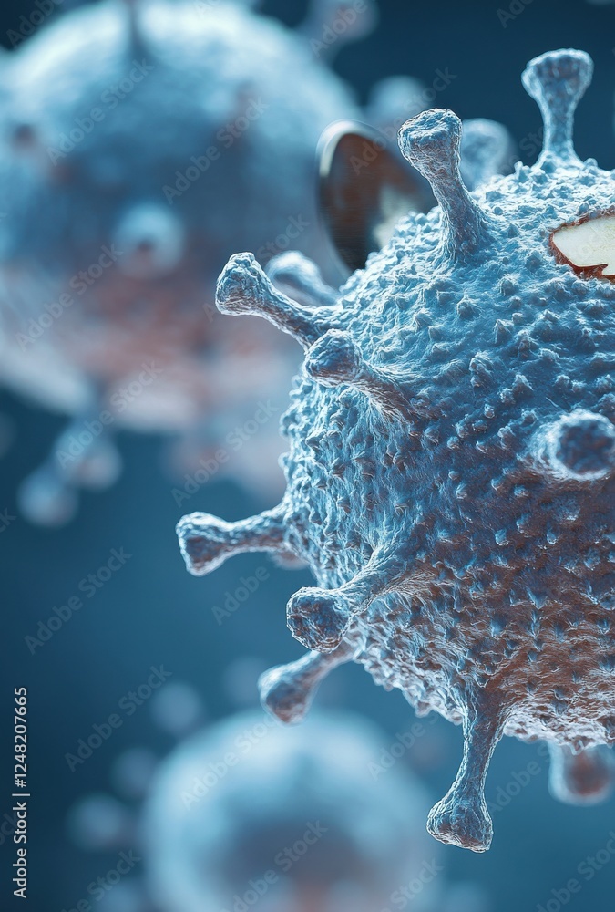 Poster detailed close-up of 3d microbial structure illustrating virus particles with textured surface and s