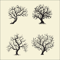 Obraz premium Flaming Branches Silhouette Set, Fire