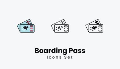 Boarding Pass Icons thin line and glyph vector icon stock illustration