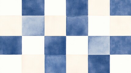 Blue and white watercolor tile pattern showcasing a modern design ideal for backgrounds