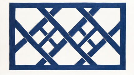 Abstract geometric pattern featuring intersecting lines in navy blue on a white background