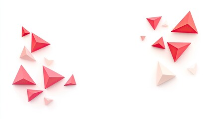 Abstract arrangement of red and pink geometric shapes on a white background, suitable for design