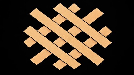 Abstract arrangement of beige strips woven on a black background, creating a geometric pattern
