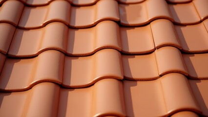 Detail of Terra Cotta Roofing Tiles with Warm Sunlight Highlighting the Texture