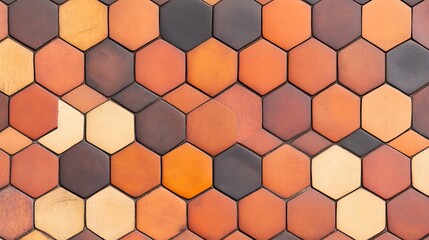 Close-up view of a hexagonal tile pattern showcasing earthy tones and textures for design use