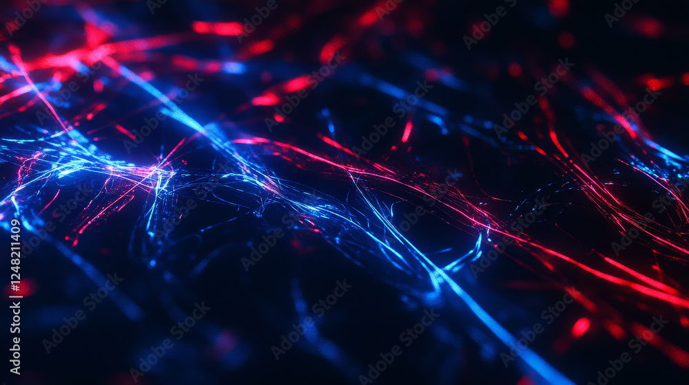 Poster light speed motion effect background with blue and red line. night flare on road for fast movement o