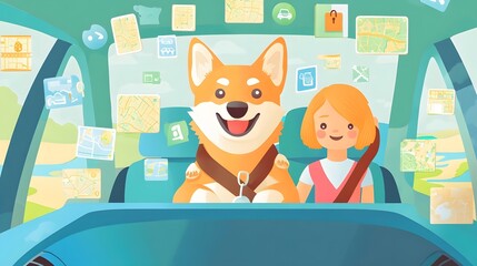 Cheerful Dog and Child Playing Together in Illustrated Cartoon Style