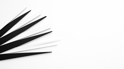 Abstract arrangement of black and white geometric shapes on a minimalist background