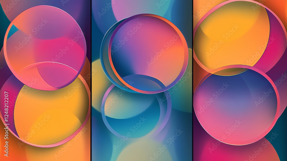 Poster set of abstract template banner with simple volume color circles