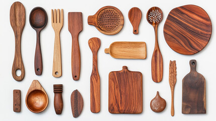Set of wooden kitchen utensils it is isolated on a white background