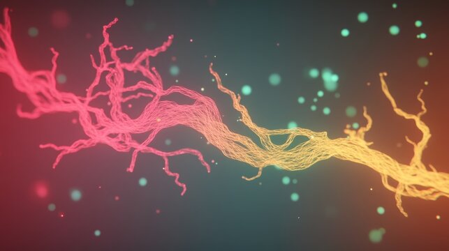 Abstract network with fractal-like branching patterns and glowing orbs Evokes connectivity data flow or biological structures