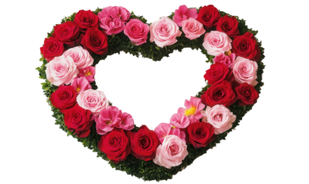 A heart composed of red and white roses