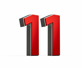 Bold Vibrant Red Number Eleven Number 11 With Sleek Metallic White Background 3D Illustration