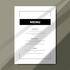Elegant and simple wedding menu template, customizable to suit any sophisticated wedding setting. he template size is 5" x 7"