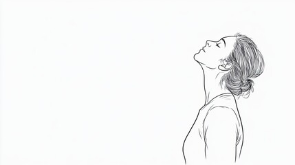 A serene woman in profile gazes upwards, embodying tranquility against a minimalist background