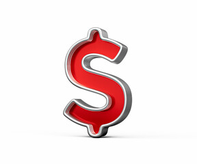 Vibrant Red United States Dollar Currency Symbol With Metal Gleam And Beveled Edges 3D Illustration
