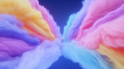 Fototapeta premium Vibrant pastel clouds converge with airy lightness against a deep blue backdrop creating a dreamy and abstract skyscape