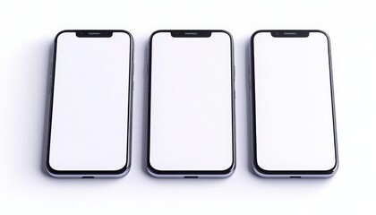 Modern 3D Render of Three Smartphones Displaying Blank Screens