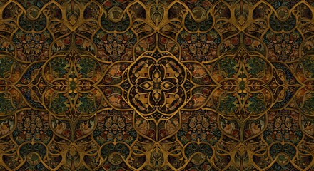 Intricate Gold and Green Islamic Pattern Design