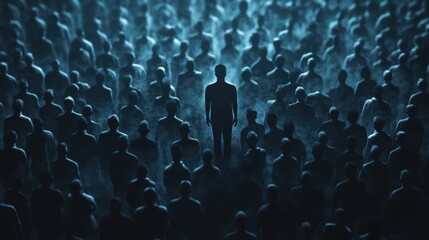 Obraz premium Colorful silhouette pf person standing in monochrome crowd of different people,surreal unique and different concept,loneliness in society,shadow,freedom,Love,be yourself,Stand out from the crowd.