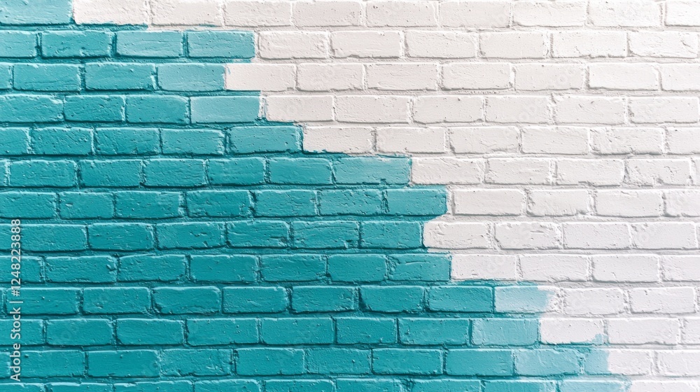 Poster This striking wall features a captivating blend of teal and white, creating smooth gradients that bring an artistic touch to any interior or exterior setting